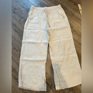 Athleta Womens Light Beige Drawstring Linen-Blend Pants XL